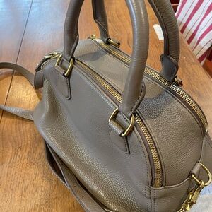 J. Crew Taupe Leather Satchel with Gold-Tone Hardware